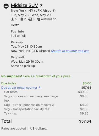 A screenshot of car rental deals with Delta